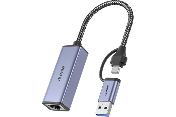 BENFEI USB 3.0 to Ethernet Adapter, USB C to RJ45 Gigabit LAN (1000Mbps) Network Adapter, Compatible with MacBook/Pro/Air, Surface Pro, Windows 11/10/8/7, Mac OS [Aluminium Shell&Nylon Cable]