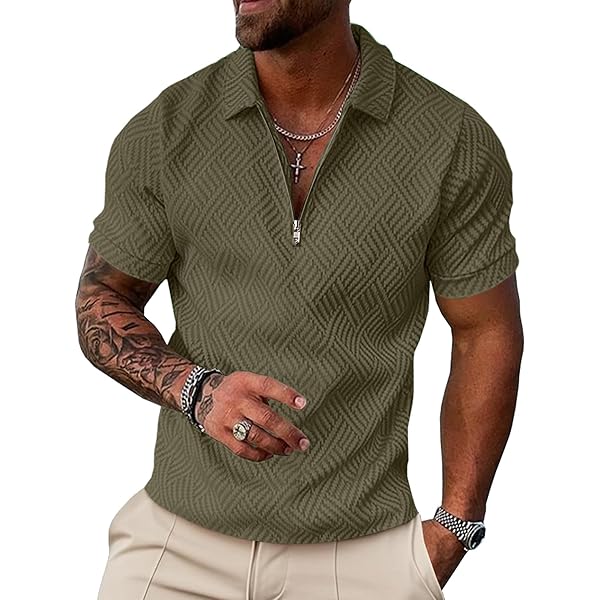 Amazon.com: COOFANDY Men's Zipper Polo Shirts Short Sleeve Ribbed