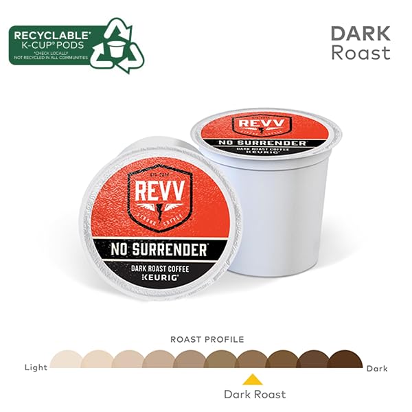 REVV NO SURRENDER, SINGLE-SERVE KEURIG K-CUP PODS, DARK ROAST COFFEE, 24 COUNT