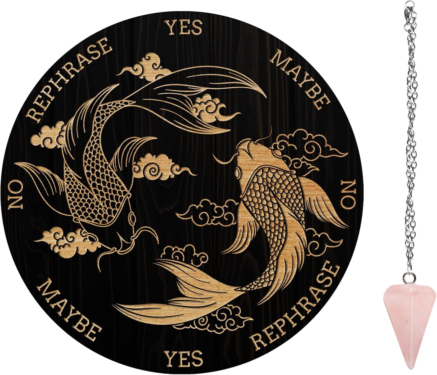 Indoor Fountains & Accessories - AHANDMAKER Pendulum Board Set, Wooden Dowsing Divination Board Metaphysical Message Board with Crystal Pendulum Necklace for Witchcraft Wiccan Altar Supplies Kit, Pisces Pattern