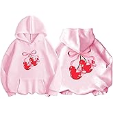 Auamin Girls Long Sleeve Hooded Sweatshirt Cherry and Bow Graphic Girls Hoodies Cute Fall Pullover Tops