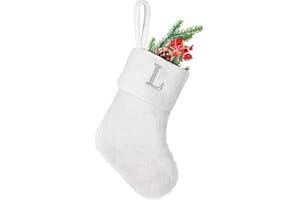 YOIRRAT 7 inches Initial Monogram Christmas Stocking White Personalized Christmas Stockings with Embroidered Letters Super Soft Initial Christmas Stocking for Xmas Holiday Christmas Tree Fireplace Decor(L)