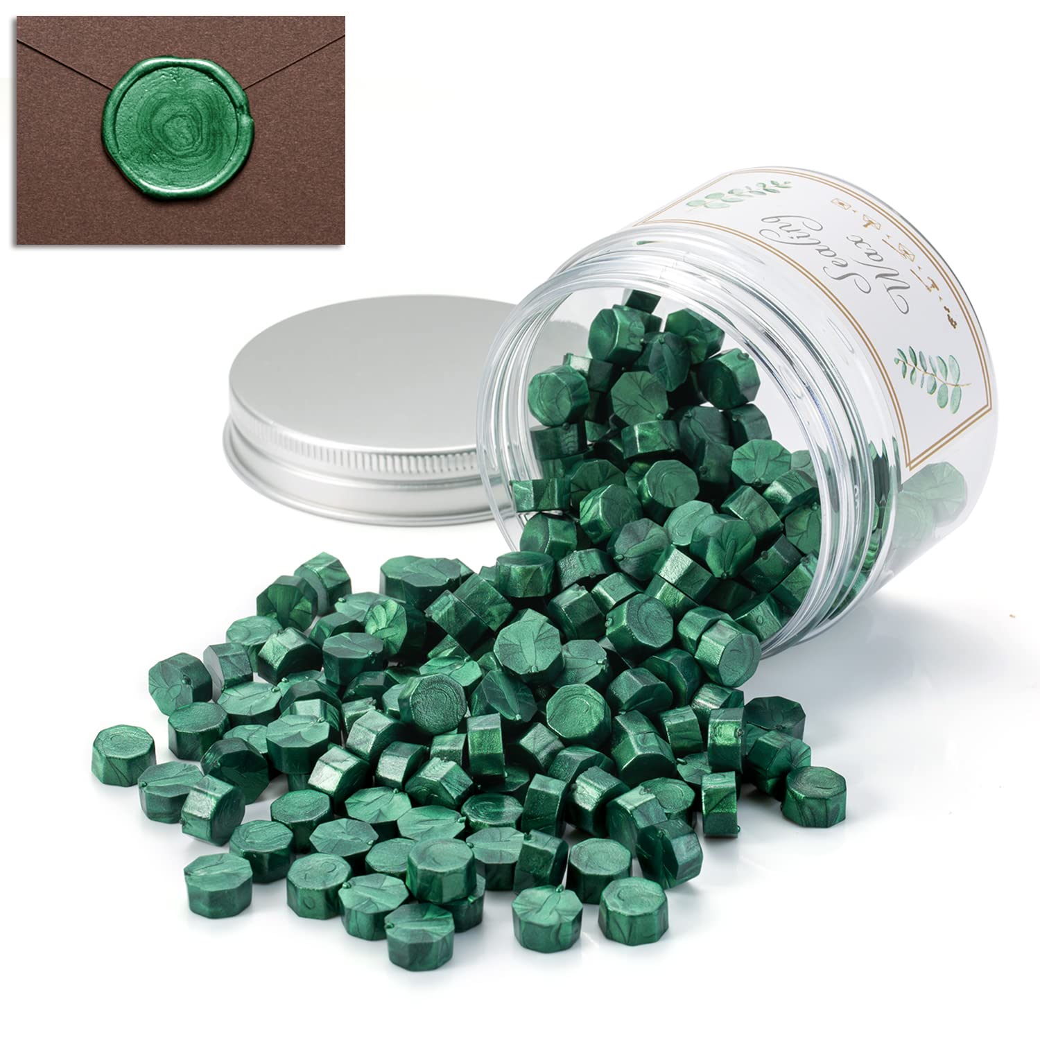 Pack of 200 Sealing Wax Beads Green for Sealing Decoration of Letters, Retro Vintage Octagonal Drops Stamp Wax Letter Sealing Wax Granules for Wedding Invitations Cards Envelopes Snail Mail