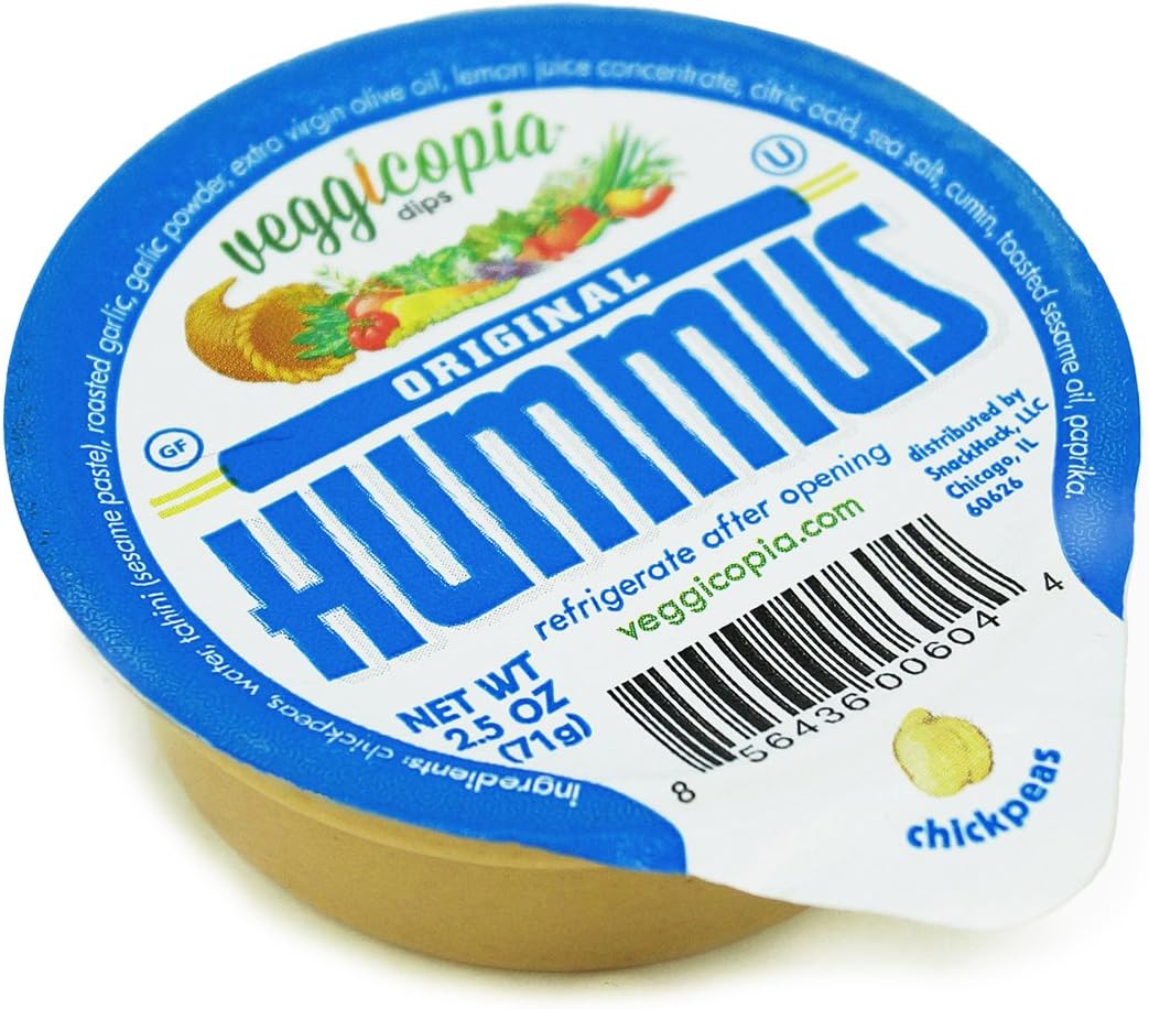 Veggicopia Dips, Original Hummus in 2.5oz Single Serving Cups (Pack of 12), No Refrigeration Required, Perfect for the Office or On the Go Snacking