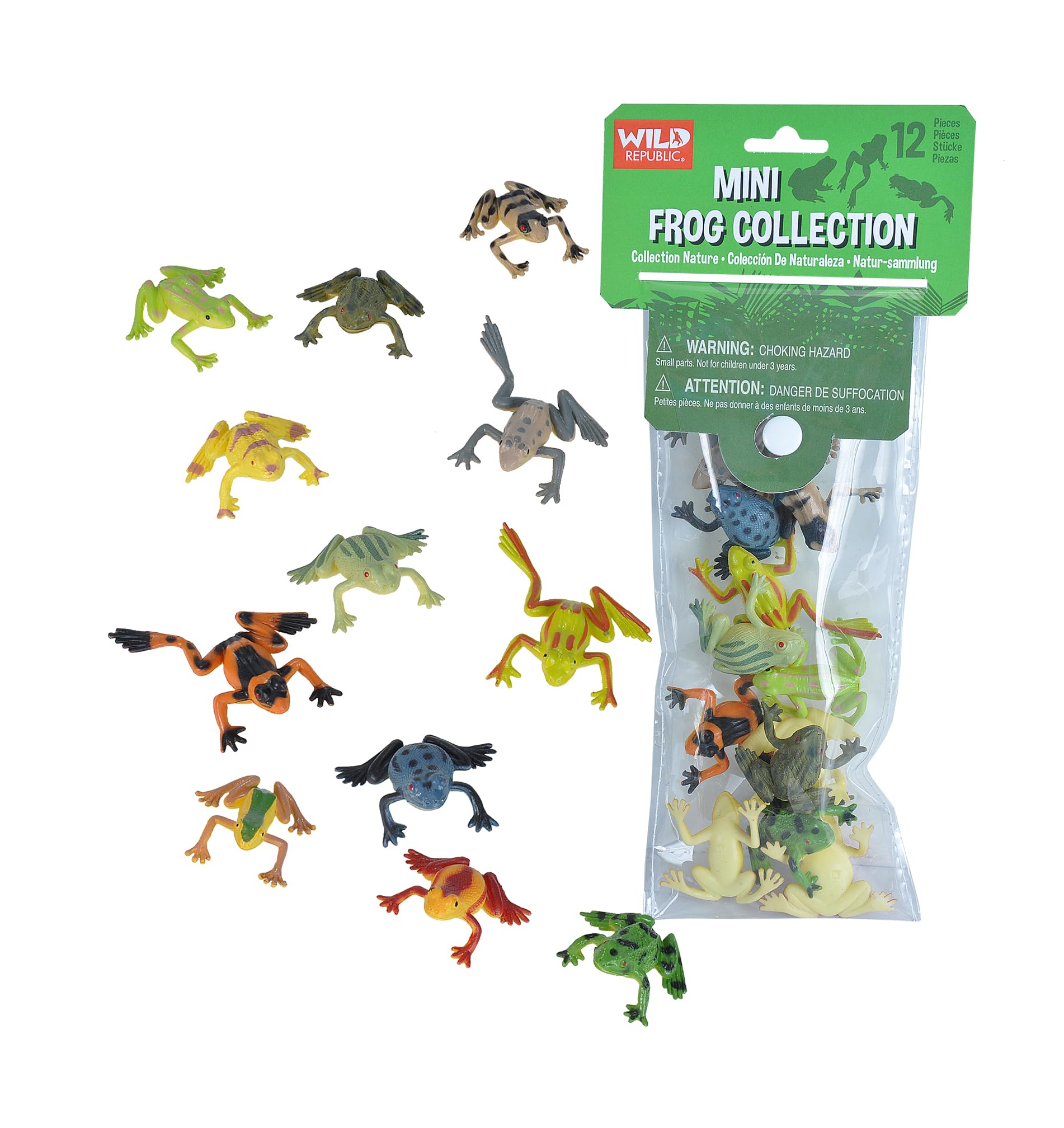 Wild Republic Mini Frog Polybag, Kids Gifts, Educational Toys, Reusable Bag, 12Piece, Frosch