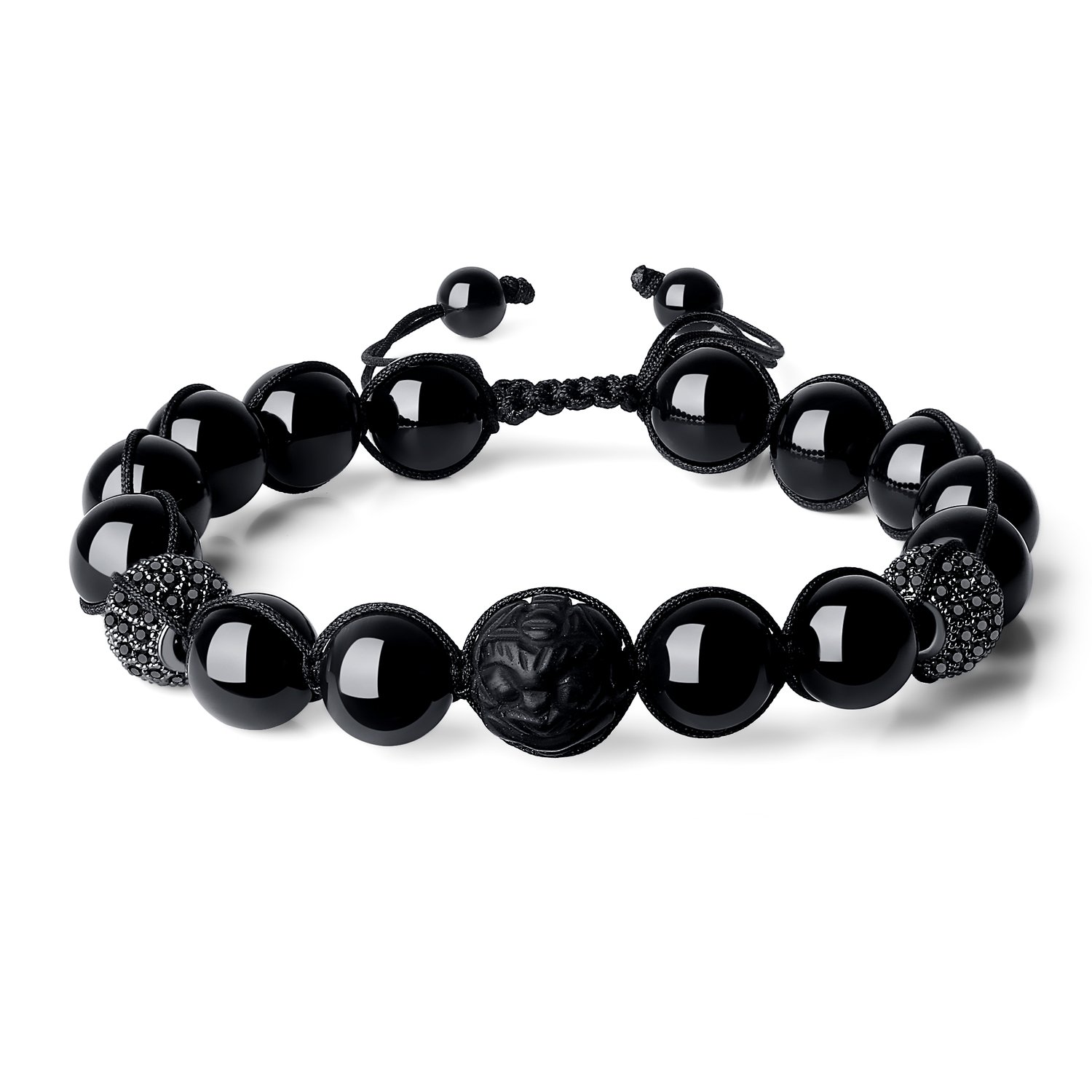 COAI Mens CZ Paved Beads Pixiu Obsidian Stone Bracelet