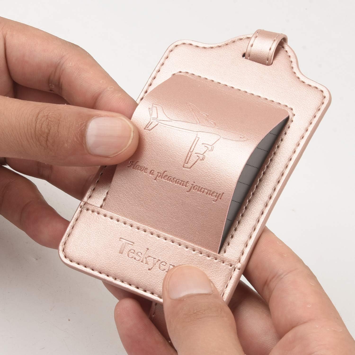  | Luggage Tags, 3 Pack Teskyer Premium PU Leahter Luggage Tags Privacy Protection Travel Bag Labels Suitcase Tags-Rose gold | Luggage Tags