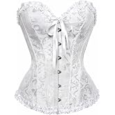 Moonight Corset for Women Renaissance Lace up Boned Overbust Bustier Corset | Vintage Brocade Ruffled Strapless Corset Top,Adjustable Lace Up Gothic Renaissance Costume Corset for Halloween Themed Party