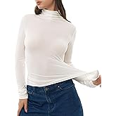 C202 Women's Turtleneck Long Sleeve Merino Wool Blend Shirts Fitted Going Out Tops Basic Tees Cozy Embrace Collection