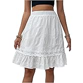 SweatyRocks Women's Contrast Lace Ruffle Hem High Waist A Line Knee Length Skirts