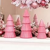 Joyhalo Tabletop Christmas Trees, Set of 3 Frosted Christmas Trees Indoor Xmas Decoration Centerpieces for Table, Mantel, Holiday, Party and Home Decor, Pink