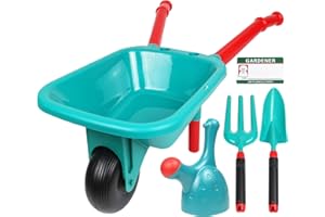 TeganPlay Kids Wheelbarrow and Garden Tools Set Outdoor Play for Boys Girls 3 and up