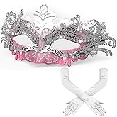 HSSPYY Women’s Masquerade Mask & Long Satin Opera Gloves Set – Elegant Rhinestone Costume Accessories for Adults – Elbow-Length Gloves for Masquerade Balls Mardi Gras Christmas & New Year Parties