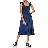 The Drop Womens Kimi Ruffled Shoulder Smocked Midi Dress