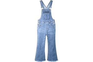 KIDSCOOL SPACE Girls Denim Flared Overalls Pants,3D Accordion Deep Heel Pockets Bell Bottom Jeans Dungarees