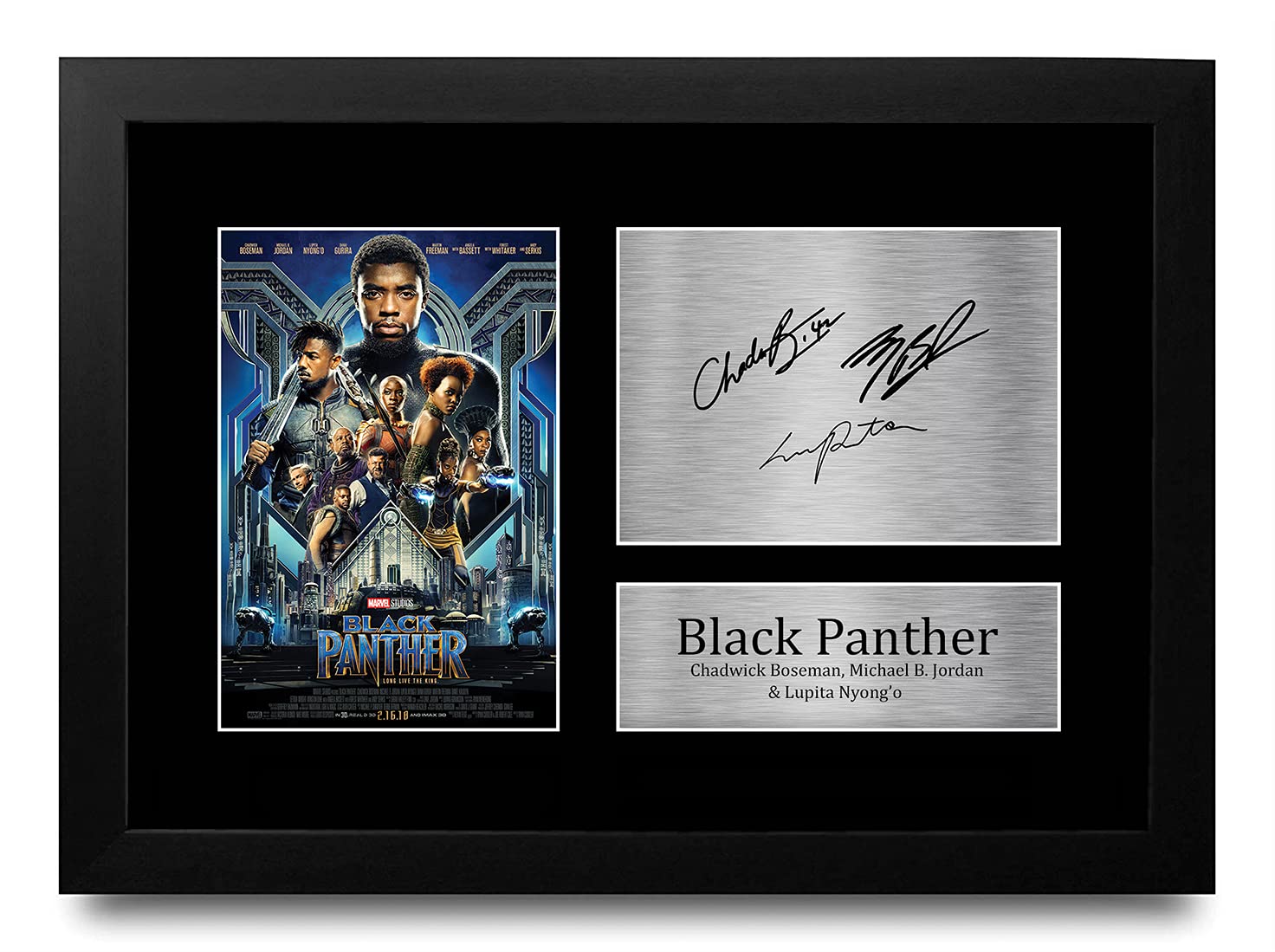 HWC Trading FRAMED Black Panther Gift Signed A4 Printed Autograph Chadwick Boseman Michael B. Jordan Lupita Nyong'o The Avengers Gifts Print Photo Picture Display