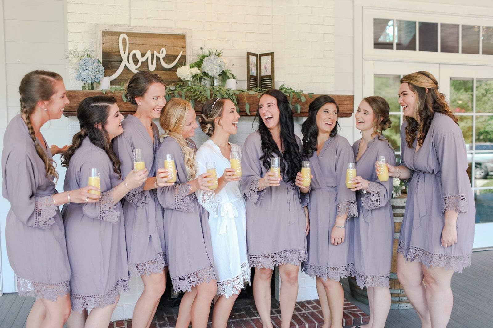 Set of 9 Lace Robes for Bride and Bridesmaid Wedding Party Cotton Robes by Shop On Eleven