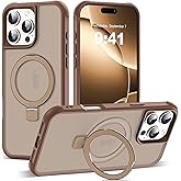 SKYLMW Compatible with iPhone 16 Pro Max Case with Invisible Magnetic O-Ring Stand Military-Grade Translucent Case for iPhone 16 ProMax 6.9" [Compatible with Mag-Safe][Great Grip Feeling],Desert Brown