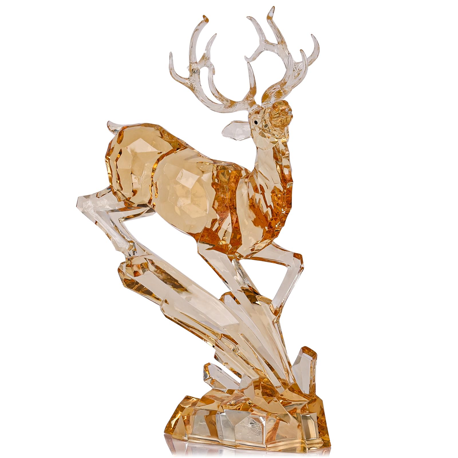 Photo 1 of 11.8" Tall Gold Acrylic Christmas Reindeer Figurines with LED Light, Large Deer Statues Sculpture Tabletop Ornaments for Cabinet Mantel Shelves Fireplace Home Décor Accents Collectible Gift Figurines