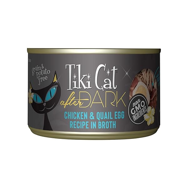 TIKI CAT AFTER DARK, CHICKEN & QUAIL EGG, HIGH-PROTEIN AND 100% NON-GMO INGREDIENTS, WET CAT FOOD FOR ADULT CATS, 5.5 OZ. CAN