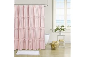 BRHF Farmhouse Ruffle Shower Curtain with Handmade Ruched, Vintage Ruffled Fabric Bathroom Curtains, Decorative Elegant Bathroom Curtain with 12 Holes, Peach Pink, 72" W x 72" H(N60049)