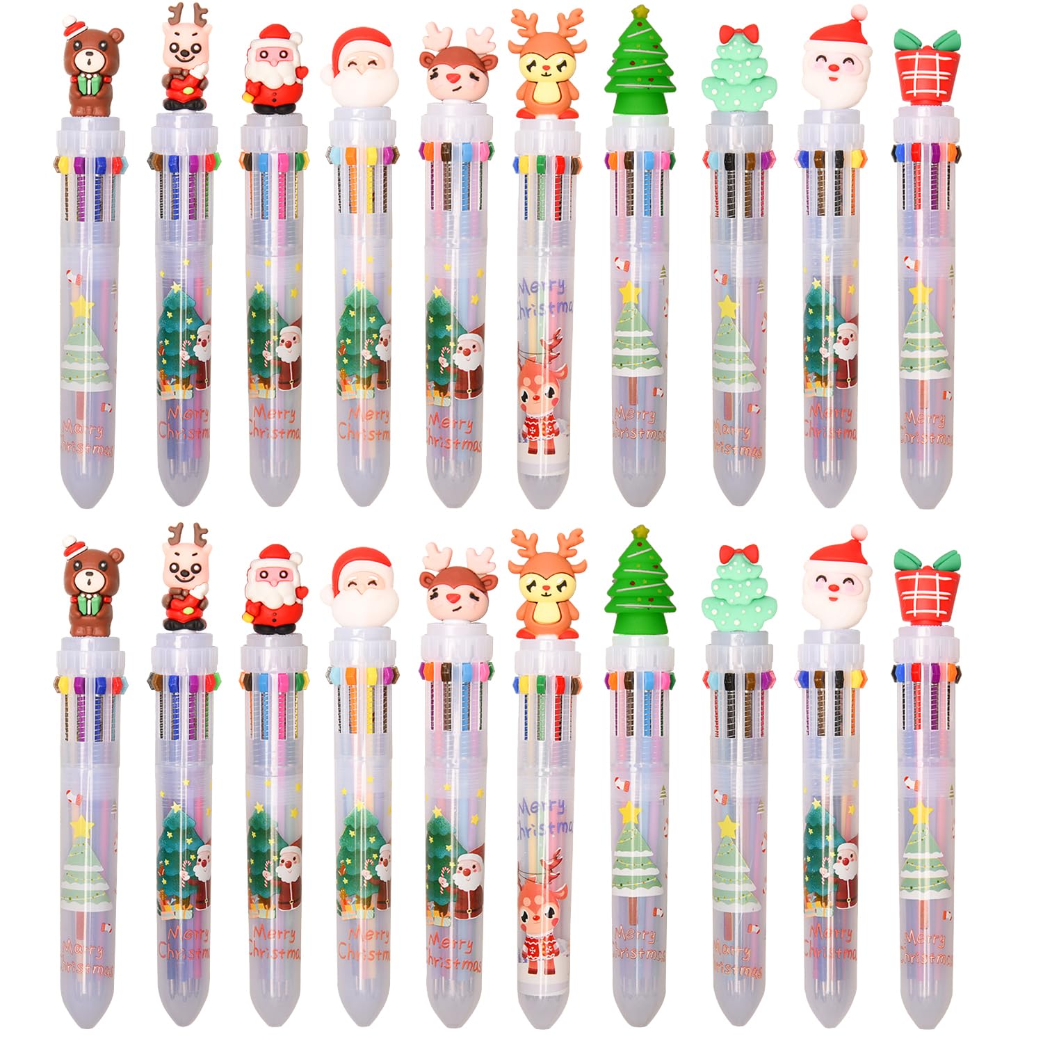 Lezevn Christmas Multicolor Ballpoint Pens Retractable Ballpoint Pens Santa Claus Reindeer Rollerball Pens for Office School Supplies (20)