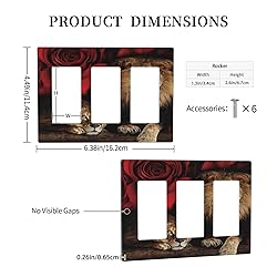 Red Rose And Lion Flower Animals Triple Rocker Wall