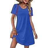 OFEEFAN Womens Pleated Front Dresses Fashion Spring Puff Sleeve Pockets Sundress Casual Summer