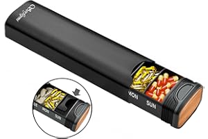 Metal Weekly Pill Organizer, Serfeymi Aluminum Daily Pill Box,7 Day Pill Case Travel Medicine Organizer, Pill Containers(Spare Gasket) for Vitamins, Fish Oils,Pills, Supplements - Black