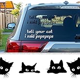 6 Pieces Funny Cat Car Decal I Said Pspsps Decal Lover Peeking Car Sticker Curious Black Cat Sticker for Motorcycle Computer Phone Window Luggage Decoration
