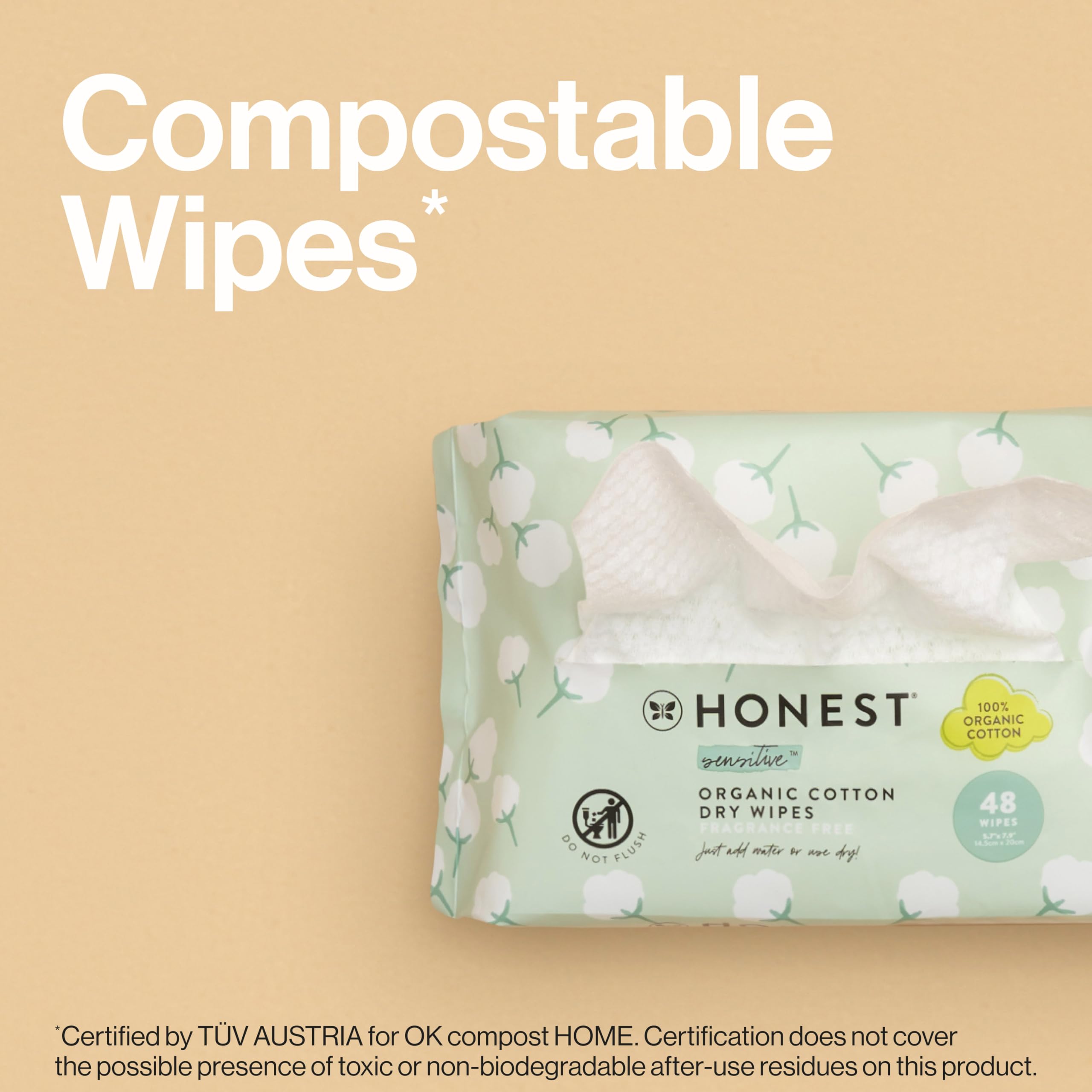 The Honest Company 100% Pure Organic Cotton Dry Wipes | Multi-Use Disposable Facial Cloth and Baby Wipe | Hypoallergenic and Gentle on Skin | 192 Count