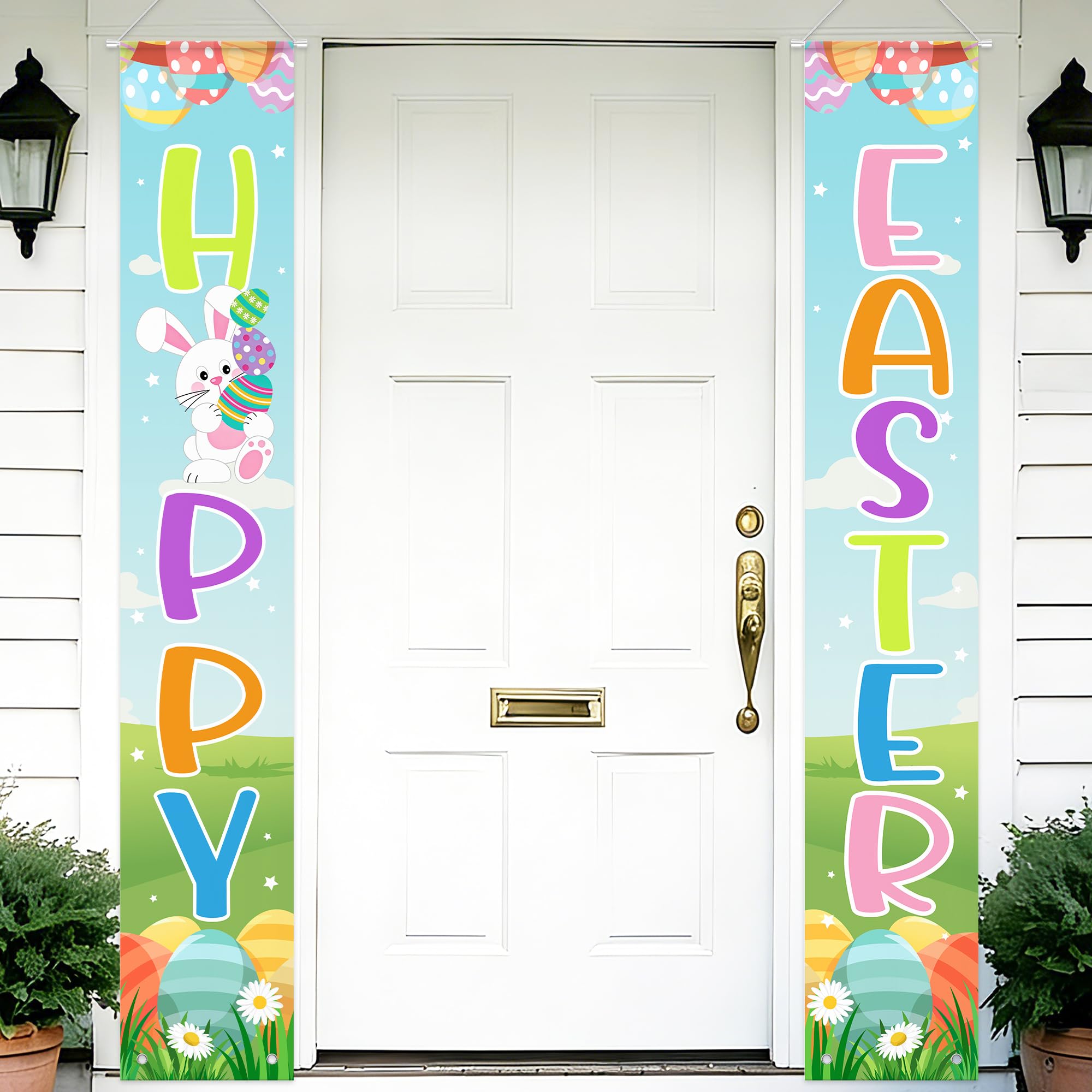 Aumccxz Happy Easter Porch Banner Easter Decorations for Outdoor Indoor A Little Bunny is on the Way Spring Baby Shower Decorations