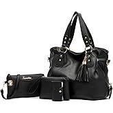 Soperwillton Fashion Handbag for Women Shoulder Bag Top Handle Satchel Hobo Tote Bag Purse Set 4pcs
