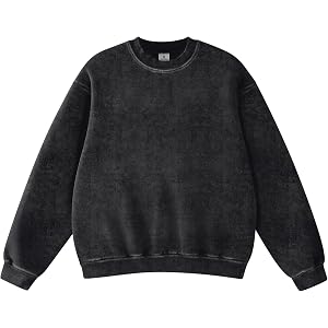 FAIABLE Mens Acid Wash Crewneck Sweatshirt Oversized Fleece Heavyweight Sweatshirts Unisex Vintage Cotton Pullover