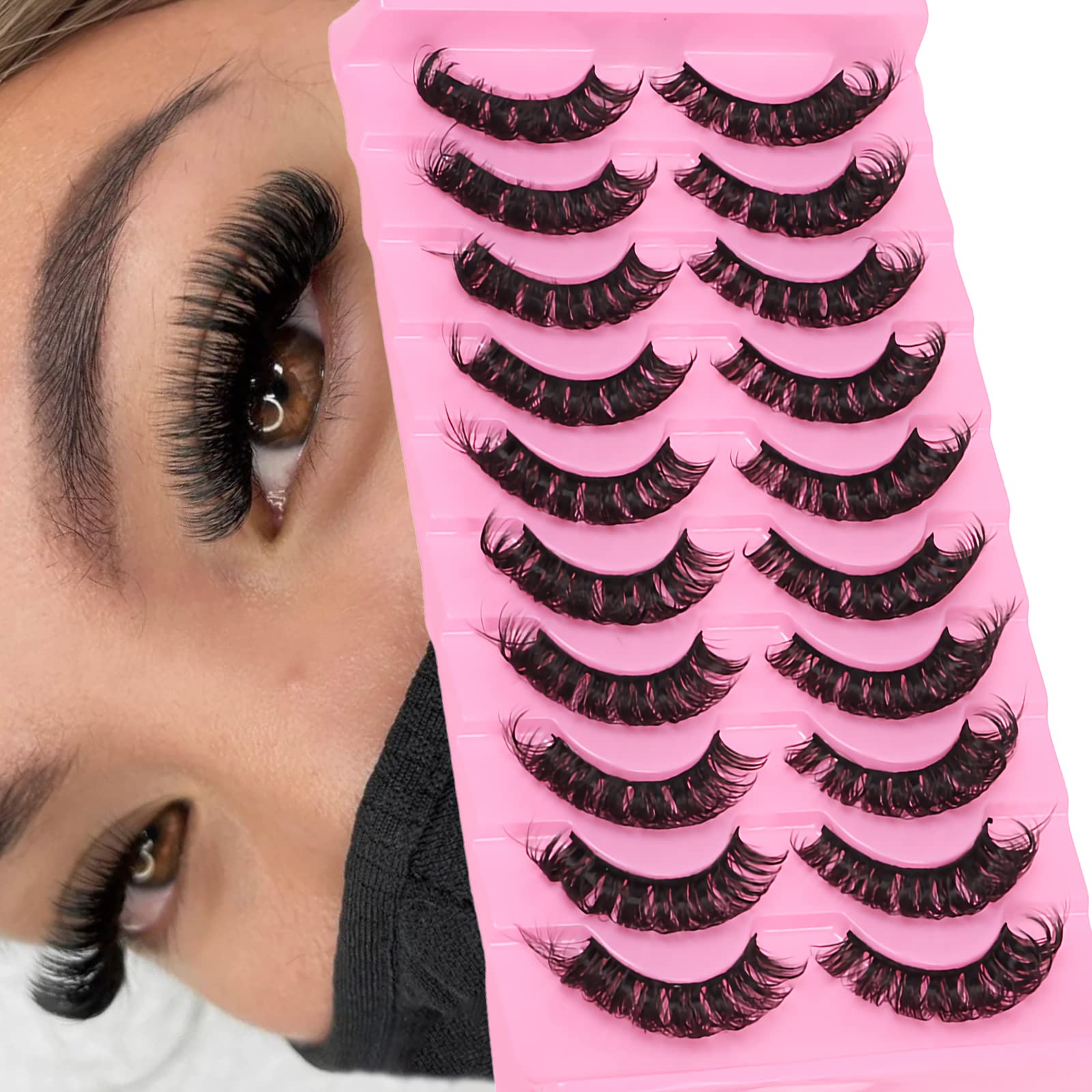 10 Pairs Russian Volume Eyelashes DD Curl Faux Mink Lashes Long Fluffy Soft Wispy Eye Lashes Reusable Natural Look Eyelashes Extension(DD Curl |15-18MM)