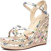 getmorebeauty Women's Espadrille Wedge Sandals Flower Pattern Ankle Strap Open Toe Platform High Heel Sandals Dress Shoes