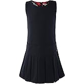 Bienzoe Girls School Uniform Jumper: Stretch Pleated Durable Kids Knee Length Sleeveless Dress