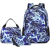 BABUN Backpack for Boys Middle Elementary Set for Kids Bookbag Lightning Laptop School Bags Waterproof With Lunch Box Bag (1-Blue)