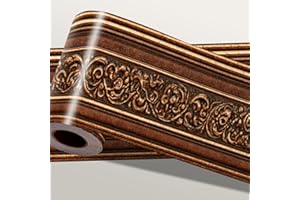 IOHEFY Brown Vintage Wallpaper Border 196x4 Inch Peel and Stick Wall Border Classic Decorative Vinyl Wall Trim Removable Rustic Wood and Floral Pattern Sticker for Kitchen Bathroom Living Room Bedroom