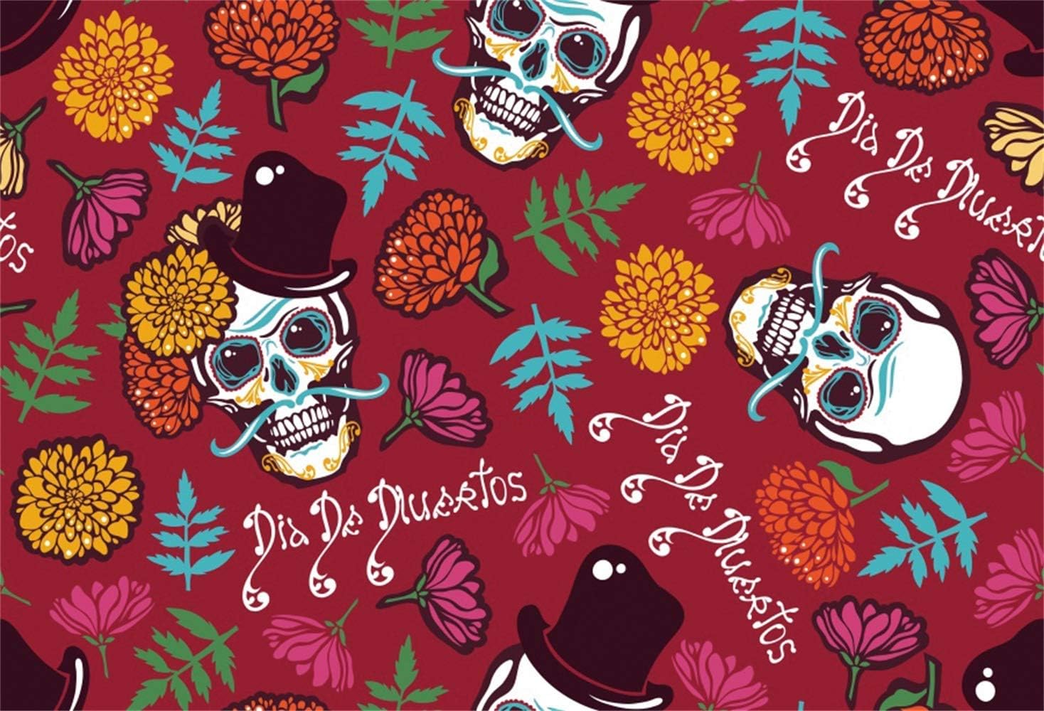 10x8ft Day of The Dead Backdrop for Mexican Fiesta Dia De Muertos Photography Background Long Moustache Skulls Marigolds Make-Up Birthday Party Supplies Fiesta Banner Wallpaper