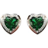 Navachi 925 Sterling Silver 18k White Gold Plated 7.5ct Heart Ruby Sapphire Emarald Stud Earrings