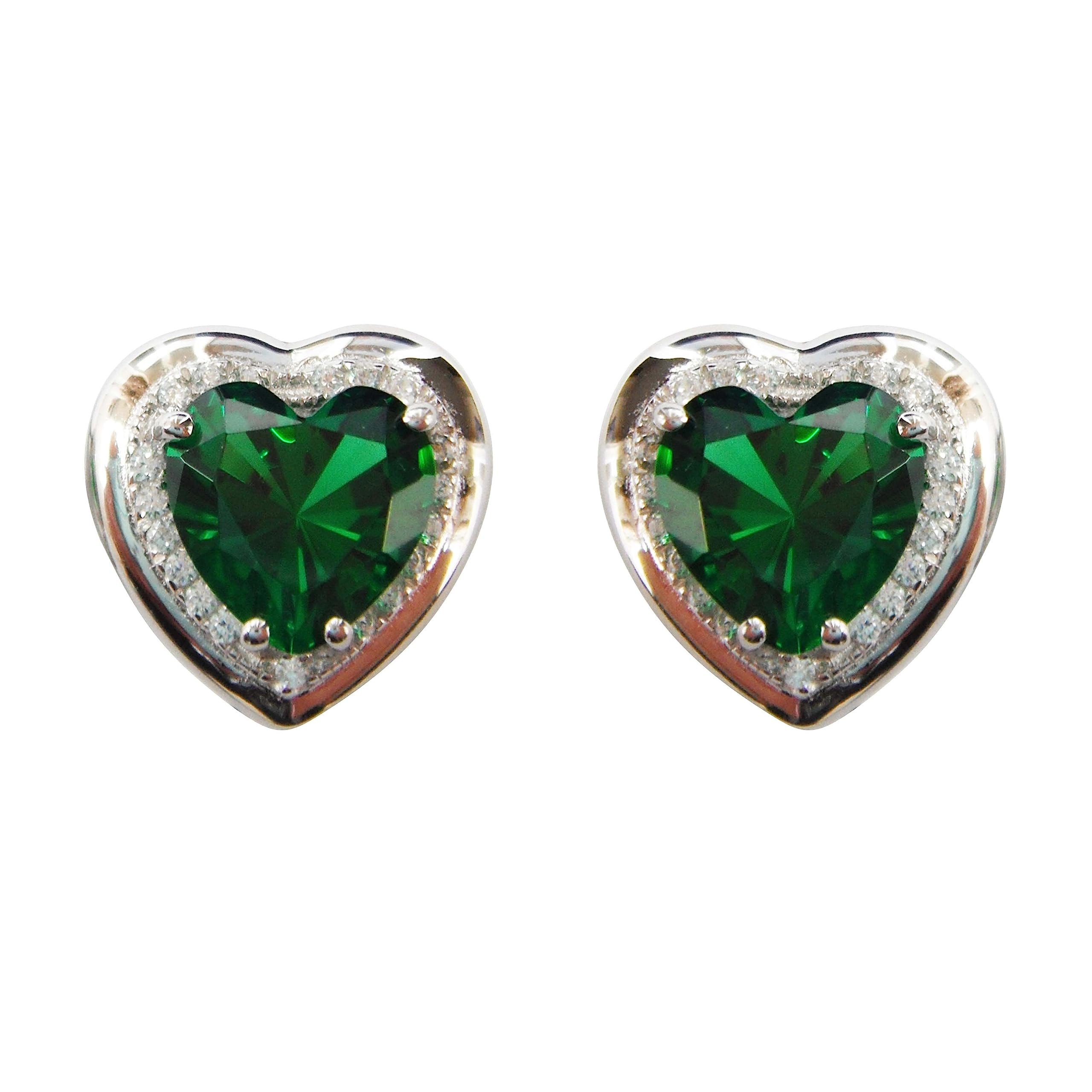 Navachi 925 Sterling Silver 18k White Gold Plated 7.5ct Heart Emerald Az9738e Stud Earrings
