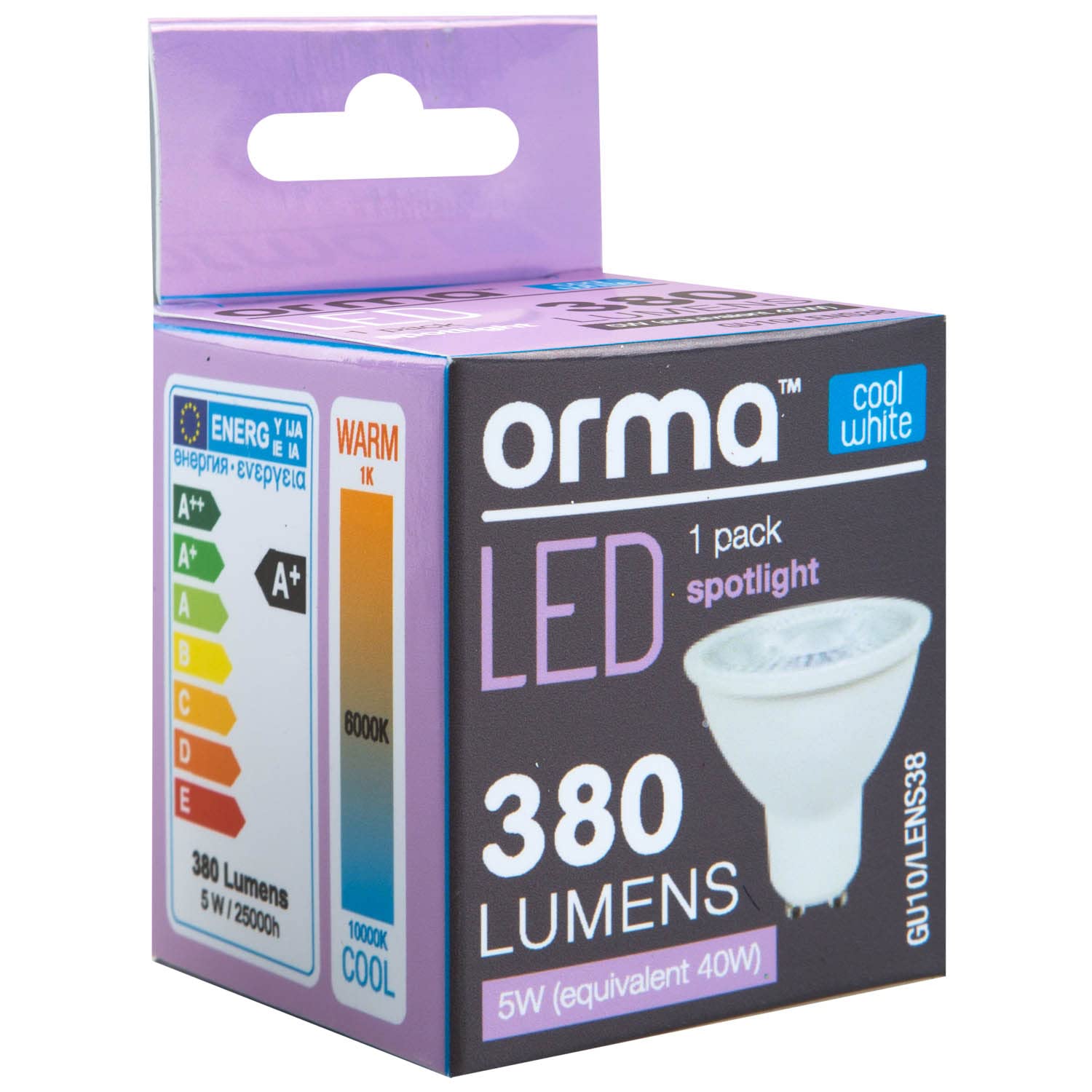 VFM - Cool White Spotlight Bulb 5W Led Gu10 380 Lumen Light - Orma