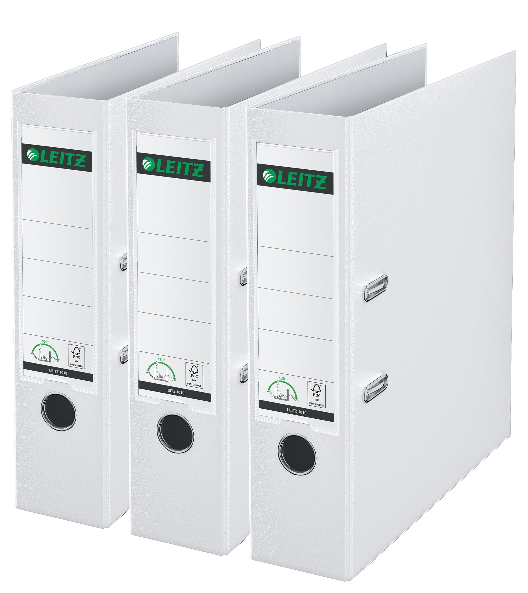 Leitz Lever Arch File, White, A4, 80 mm spine, Pack 3, Plastic, 310335101