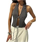 MakeMeChic Women's Y2K Halter Tops Lapel Neck Sleeveless Summer Office Vest Blazer