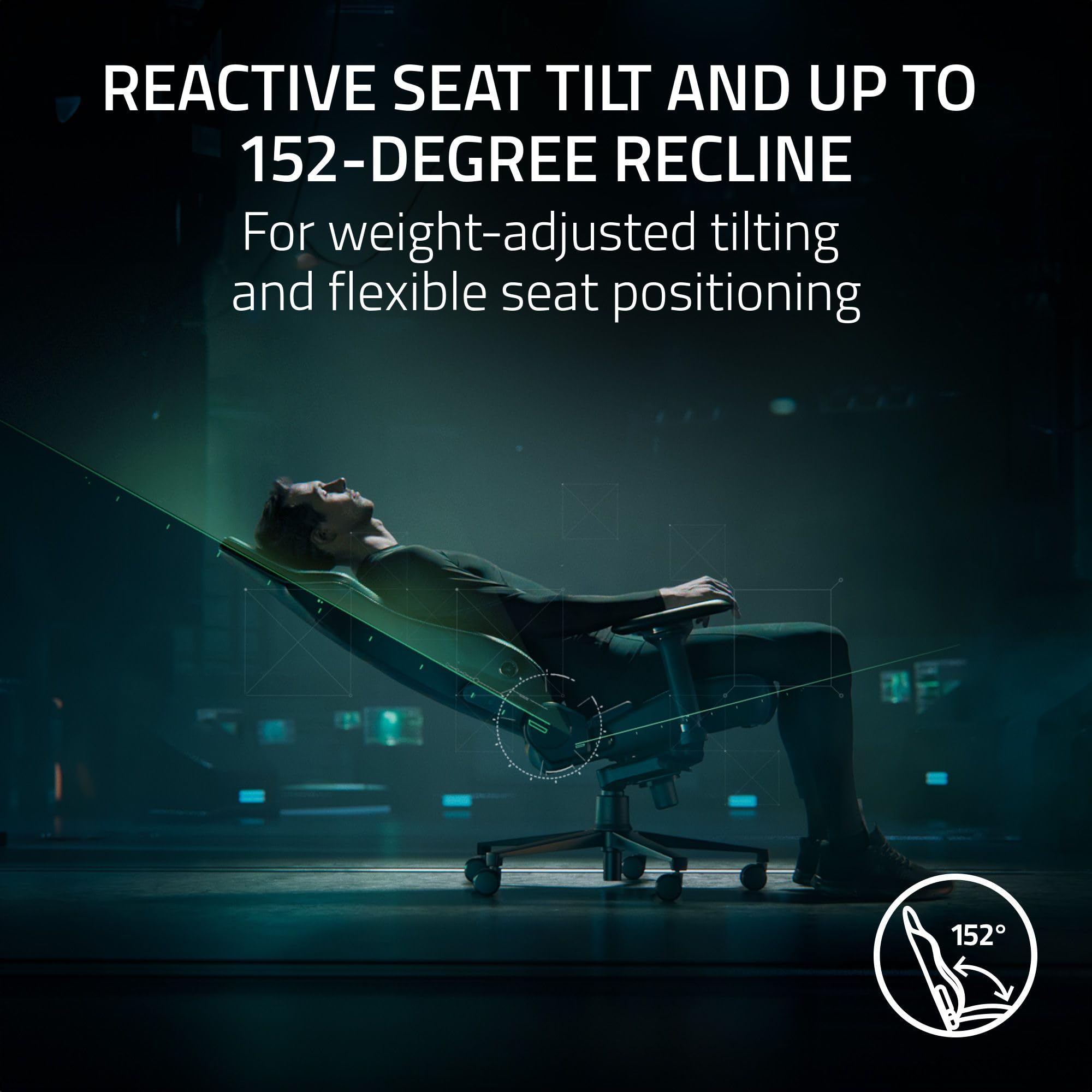 Razer Iskur V2 Gaming Chair: Adaptive Lumbar Support - Adjustable Lumbar Curve - High Density Foam Cushions - Reactive Seat Tilt &152-degree Recline - 4D Armrests - Synthetic Leather - Black/Green