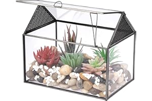 BTSKY Geometric Terrarium Planter with Lid and Breathing Holes, House Shape Glass Terrarium Box Planter Pot for Succulent Cac