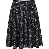 HDE Skirts for Women - Midi Skirt Skater Skirt Knee Length High Waist Fun Prints