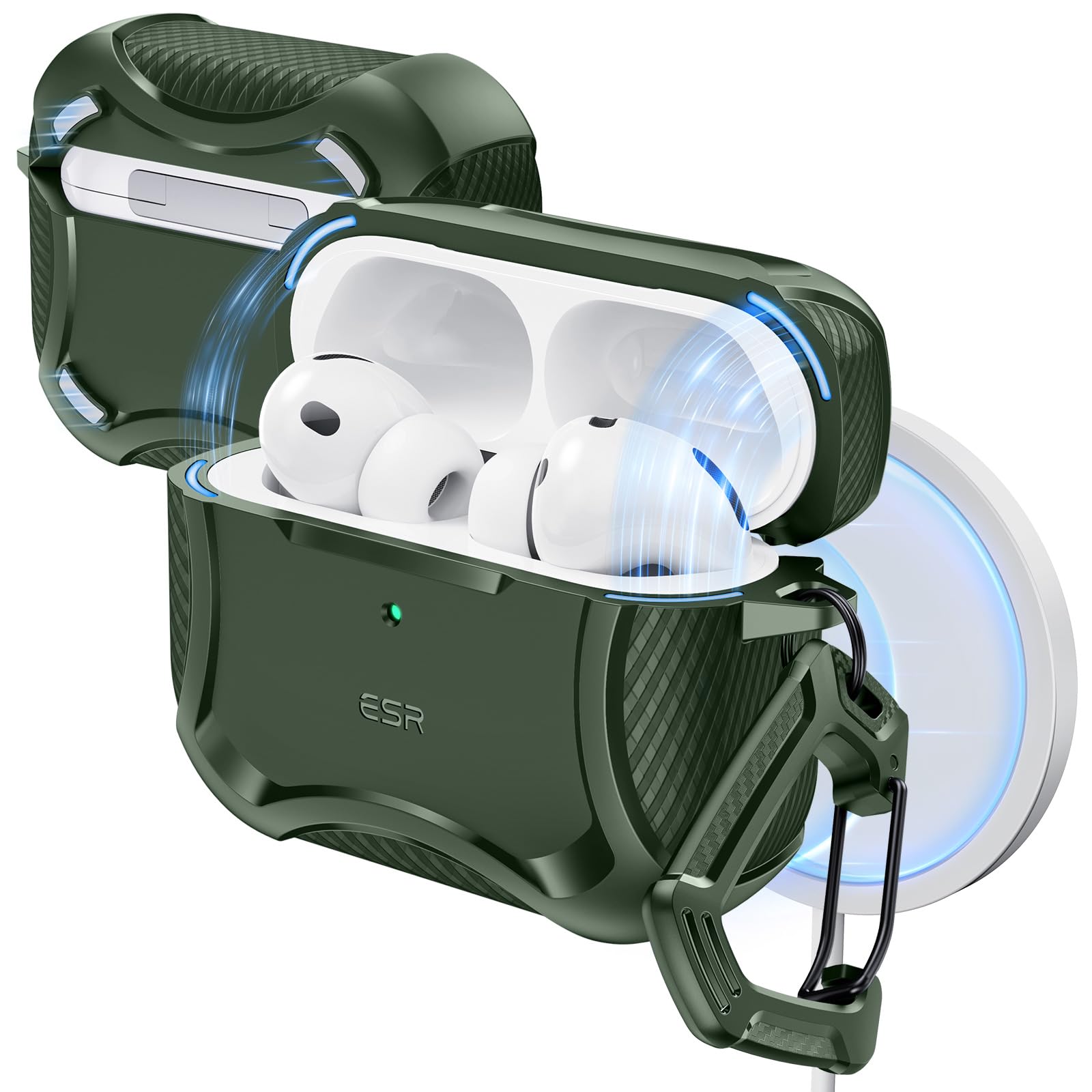 Photo 1 of ESR for AirPods Pro 3 Case (2025), Compatible with Airpods Pro 3rd Generation Case (USB-C Cable), Magnetic Lid, MagSafe Ready, Powerful Drop Protection, Cyber Series, Green