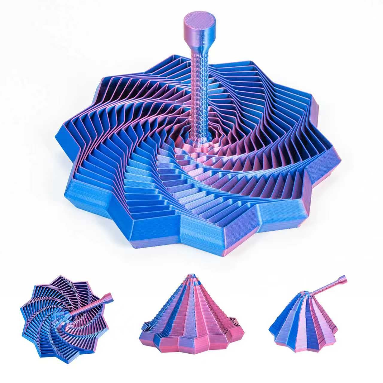 3D Printed Expanded Sensory Fidget Star,Transformable Stress Relief Finger Toy with Detachable Handle,for Office desks as a Stress-Relief Gifts,ADHD & Stress Relief (red-Blue)